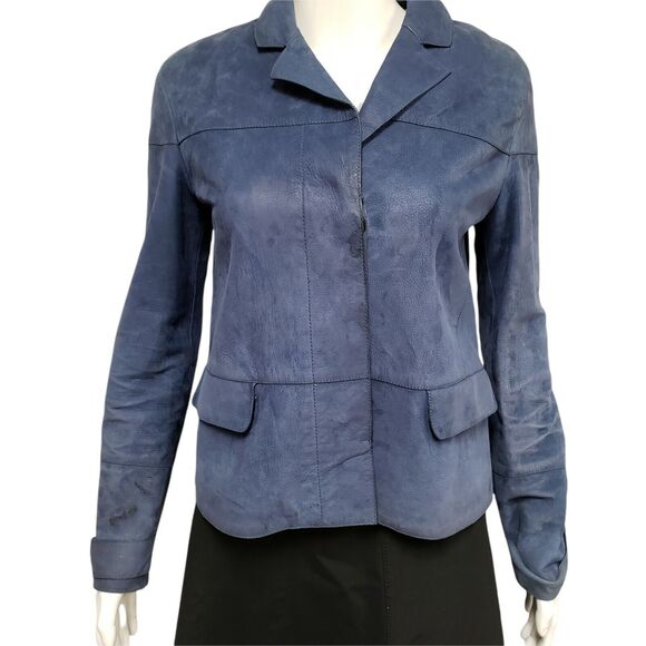 BURBERRY BRIT Womens Blue Denim 100% Calf Leather Suede Jacket Blazer 2 Small - Picture 5 of 10